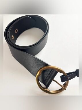 Black Vegan Leather Gold Buckle Belt